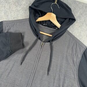 Travis Mathew Scavenger Jacket Mens 2XL Gray Black Quilted Hooded Full Zip Golf